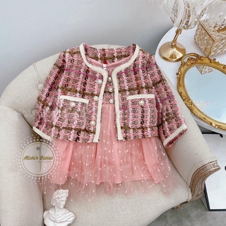 Set dạ tweed siêu xinh cho bé gái, Set dạ sang chảnh cho bé