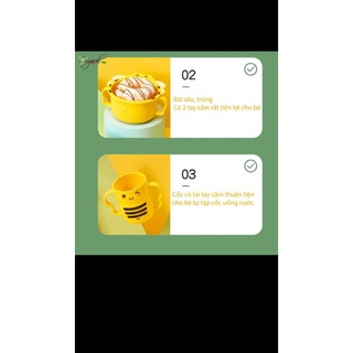 bộ khay bát cốc ăn dặm ong vàng( tặng kèm thìa, đũa và dĩa)