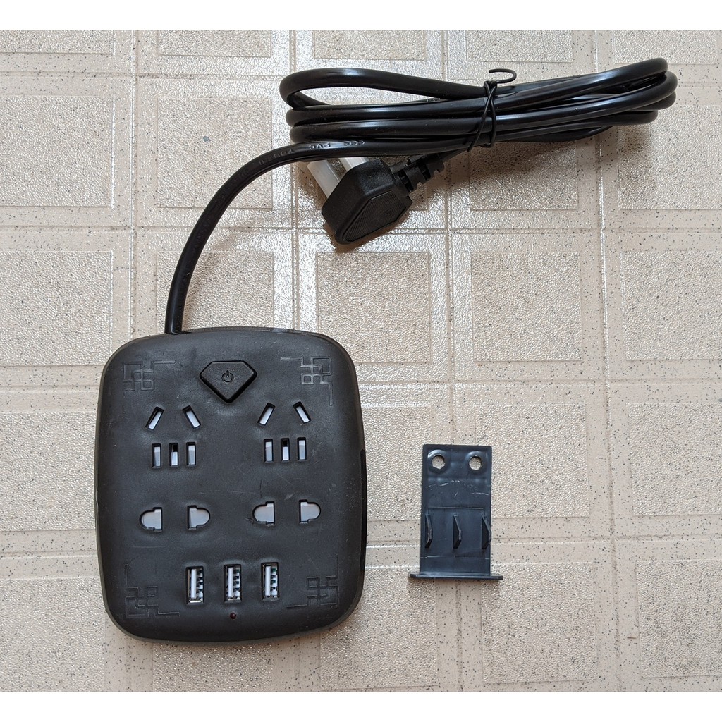 (CÓ SẴN) Ổ Điện Cao Cấp 3 Cổng USB Sạc nhanh 4 Ổ Điện - Dây dài 1.8m - kèm kẹp đỡ điện thoại hoặc máy tính bảng