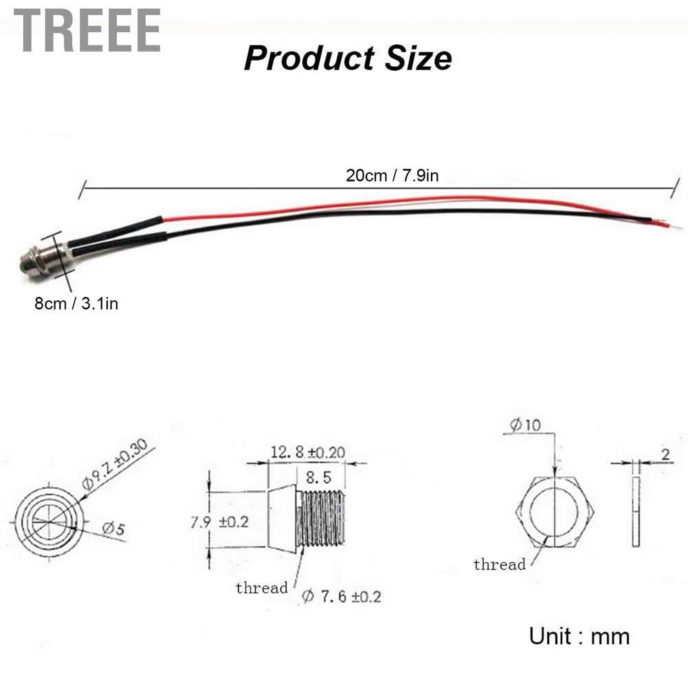 Đèn Báo Tín Hiệu Treee 6mm 12v Dc Cho Xe Hơi, Xe Tải, Tàu Thuyền