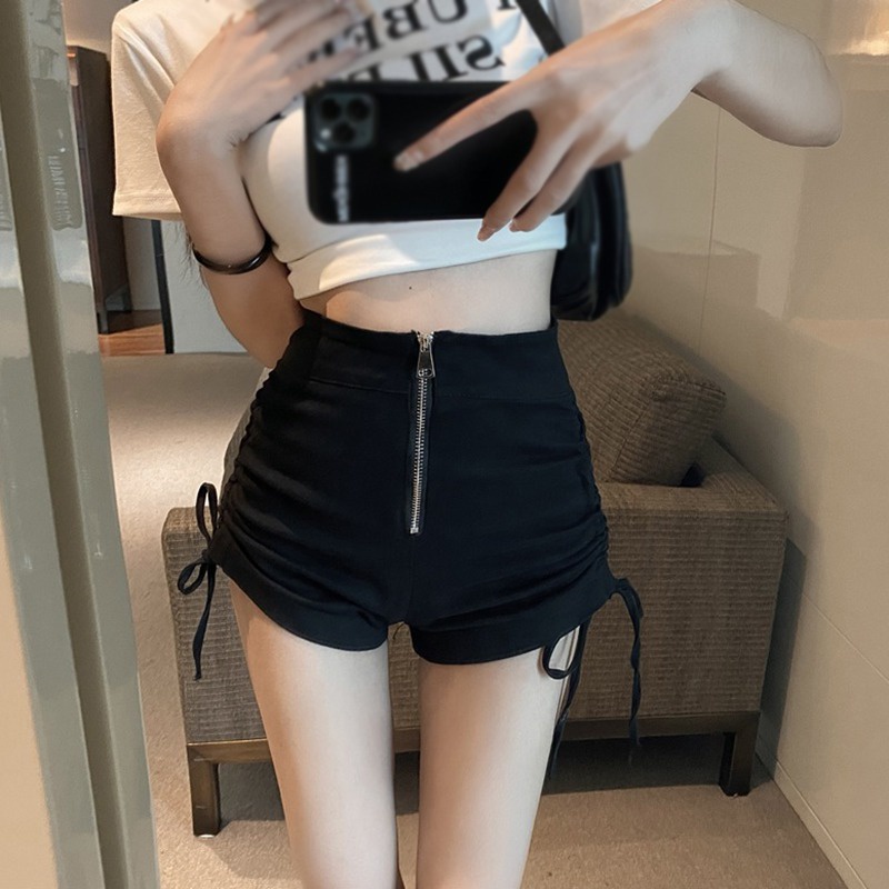 Quần Short Lưng Cao Màu Sắc Đơn Giản Phối Dây Rút Phong Cách Hàn Quốc Quyến Rũ Cho Nữ