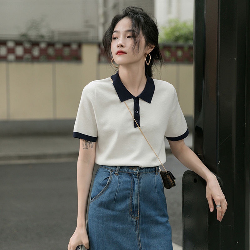 Áo thun IELGY dệt kim tay ngắn mỏng thời trang mùa hè 2022 dành cho bạn nữ