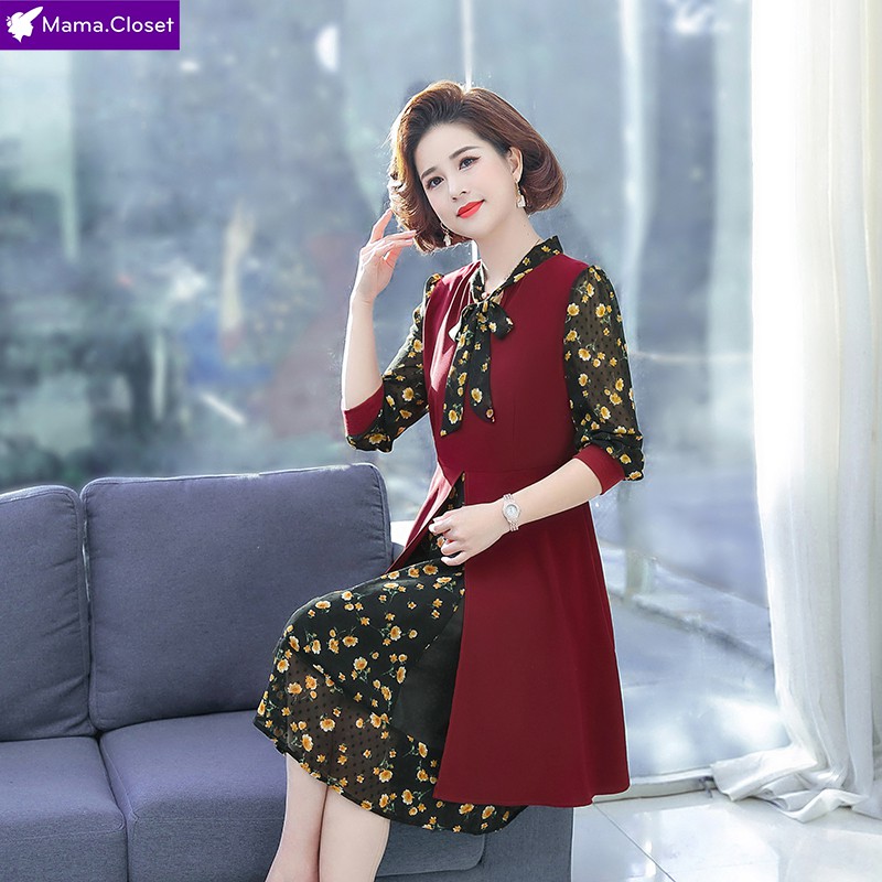 #E612 HOT SALE VÁY VOAN HAI LỚP CỔ THẮT NƠ ĐỘC ĐÁO, HAI MÀU ĐEN ĐỎ, HÀNG QUẢNG CHÂU MỚI NHẤT 2021