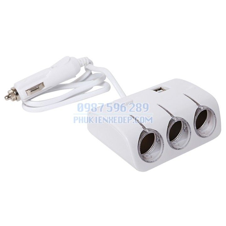 Bộ chia tẩu sạc ô tô 3 cổng thêm 2 usb