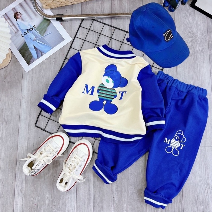 Đồ bộ bé gái, Set gấu M-T 3 chi tiết  Áo Sweater + Quần dài + Mũ lưỡi trai chất nỉ da cá cho bé từ 7-18 kg, SUN KID'S