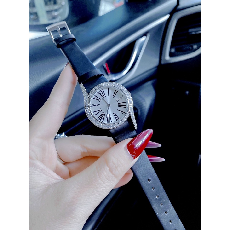 Đồng hồ đeo tay nữ, đồng hồ nữ PIAGET full hộp hãng cao cấp, dây da sang chảnh, nạm kim cương nhân tạo siêu sang cho nữ