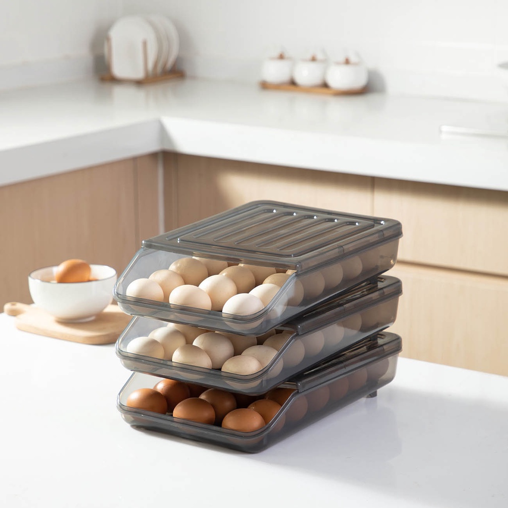 Hộp đựng trứng JUJIAJIA thiết kế nửa trong suốt có thể ráo ra sức chứa lớn có thể xếp chồng lên nhau