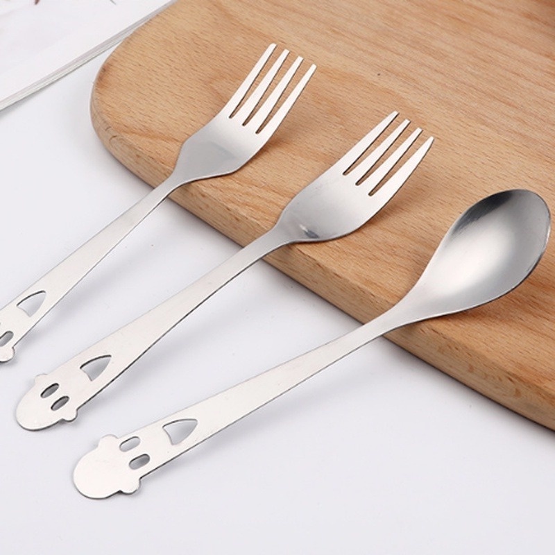 1 Muỗng Nĩa Tay Cầm Dài Bằng Thép Không Gỉ Hình Mặt Cười Dễ Thương