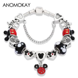 Vòng đeo tay kết hạt phụ kiện chuột Mickey đính đá dễ thương thời trang dành cho nữ