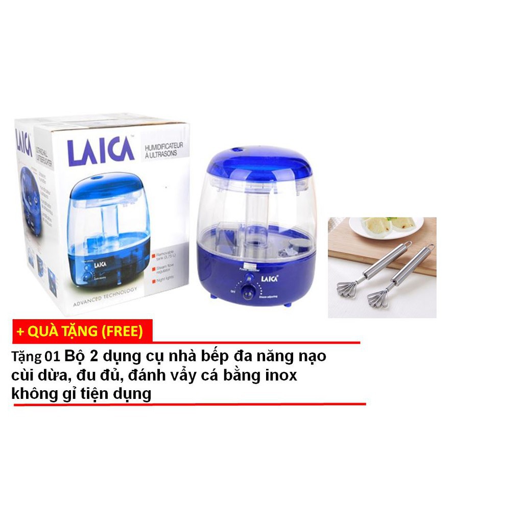 Máy tạo độ ẩm Laica-HI3006 tặng Bộ 2 dụng cụ nhà bếp đa năng nạo cùi dừa, đu đủ, đánh vẩy cá inox không gỉ tiện dụng