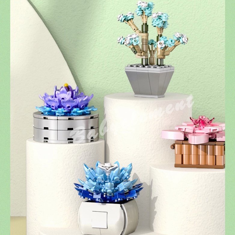 Mới Các Loài Xương Rồng Khối Xây Dựng Túi Ngôi Sao Màu Xanh Băng Trái Tim Vườn Lãng Mạn DIY Mô Hình Viên Gạch Trẻ Em Bộ Bộ Dụng Cụ Đồ Chơi