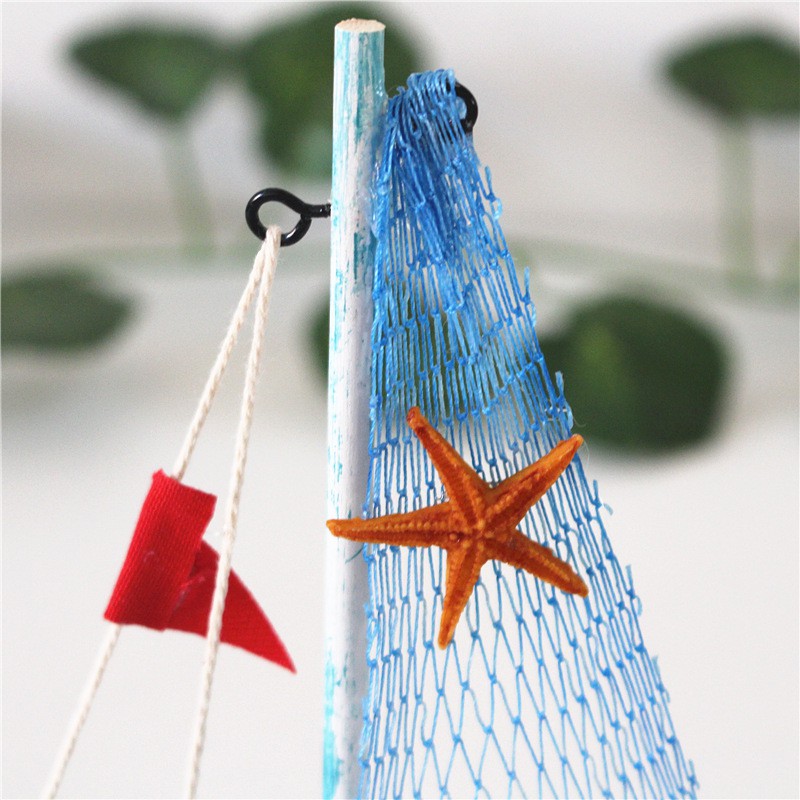 Set 4 mô hình thuyền buồm gỗ mini trang trí size 15cm - Decor đồ trang trí theo phong cách biển Địa Trung Hải