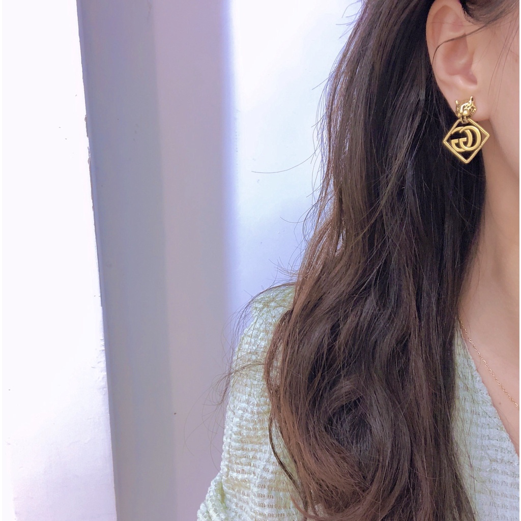 Bông Tai Bạc S925 Họa Tiết Chữ Đôi Phong Cách Gucci Độc Đáo Thời Trang