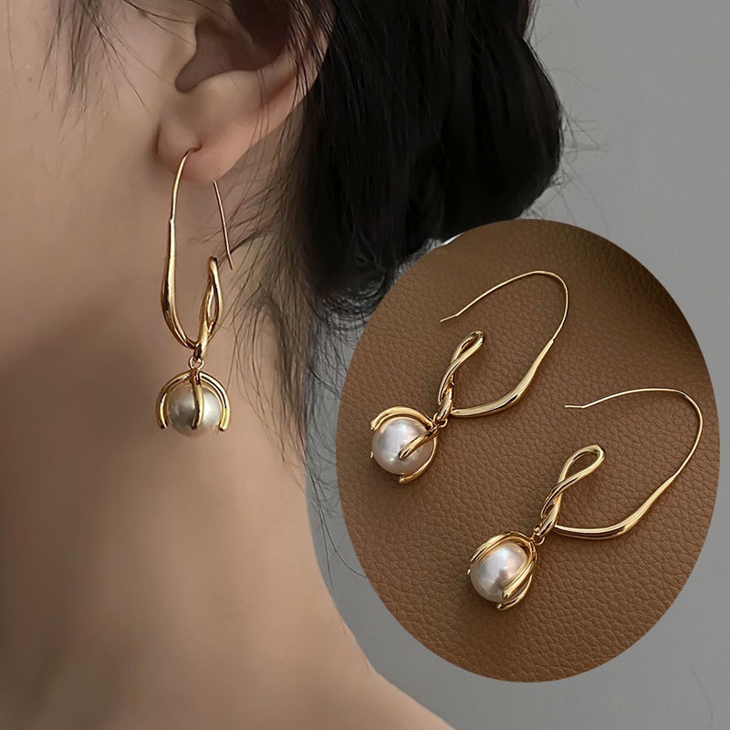 Khuyên Tai Đính Ngọc Trai Đơn Giản Phong Cách Hàn Quốc Kiểu Mới