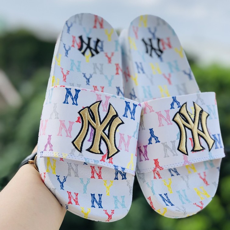 Dép unisex 𝐌𝐋𝐁 𝗡𝗬 ❤️FREESHIP + Hộp❤️ dép mlb bóng chày quai ngang thể thao nam nữ Thêu nổi -Đế In NY