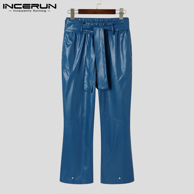 Quần da INCERUN dáng dài lưng thun thắt cột dây 2 màu đơn giản tùy chọn cho nam