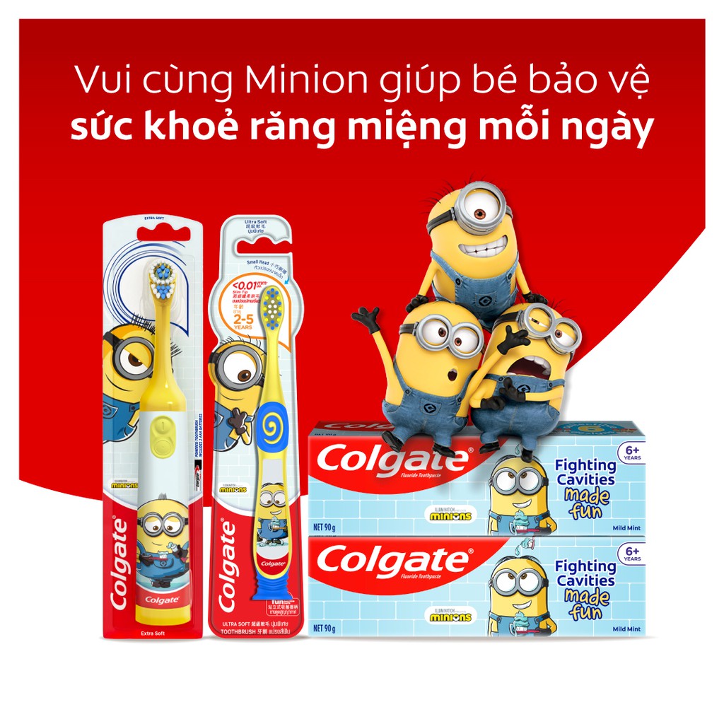 [Mã FMCGCO5 giảm 8% đơn 250K] Bộ 2 kem đánh răng 90g và bàn chải Colgate cho trẻ em Minion