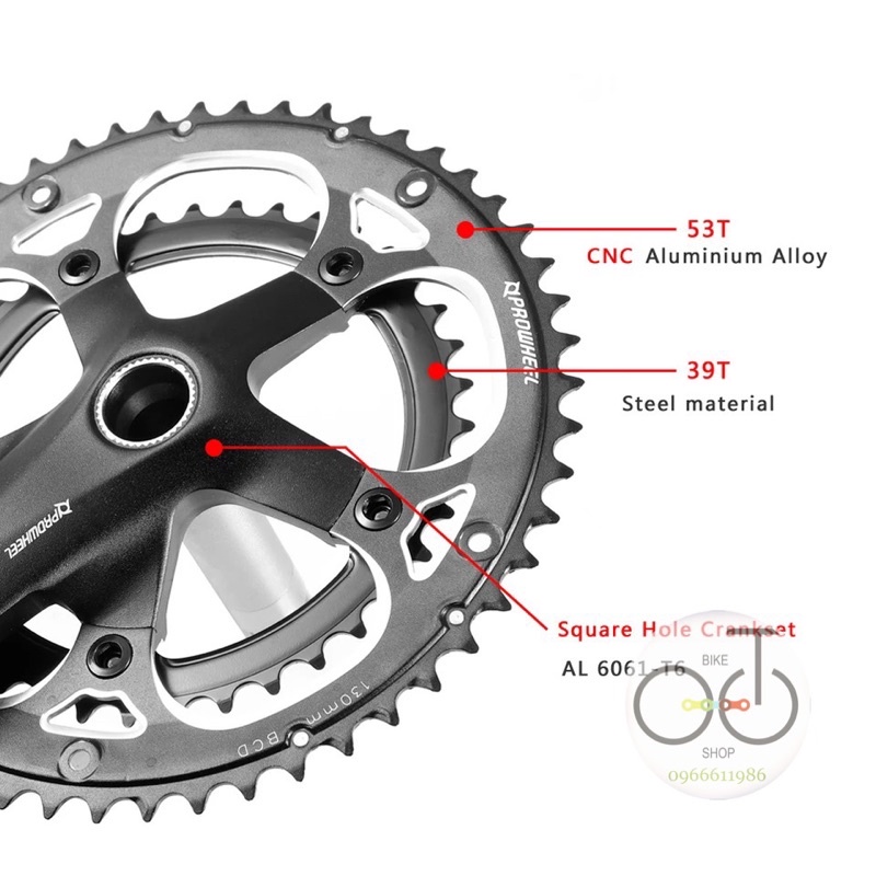 Bộ Đùi Đĩa Nhôm Prowheel OZ OUNCE Trục Cốt Rỗng 39/53T 170mm Dành Cho Xe Road