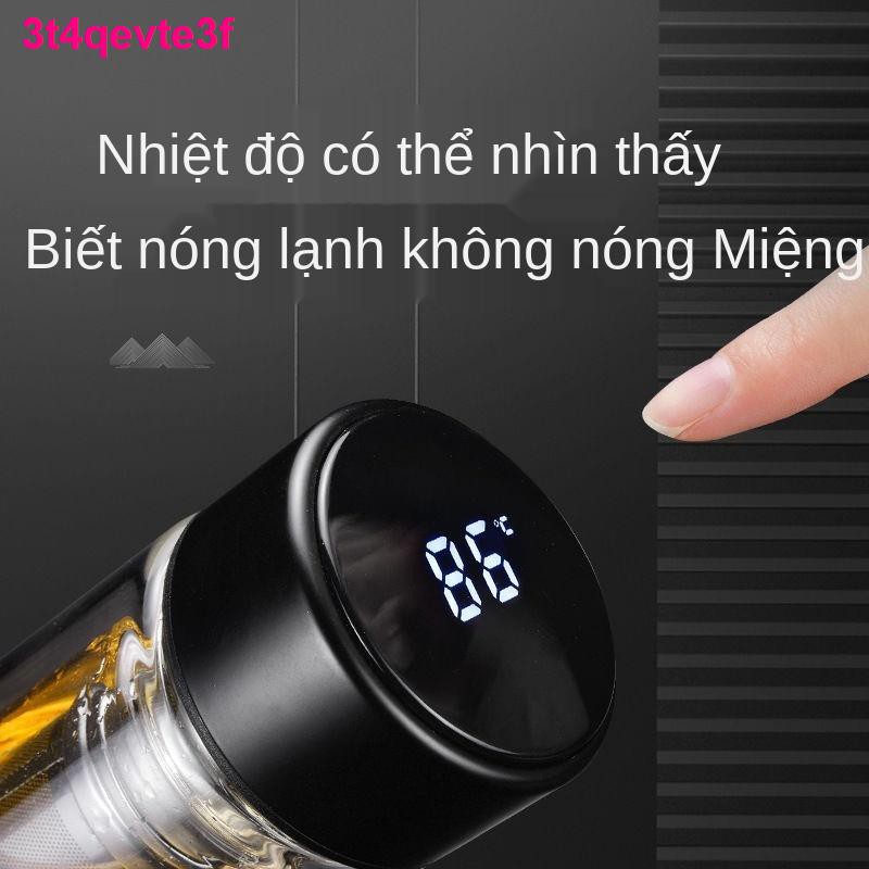 chai trà[Hiển thị nhiệt độ] Cốc lọc thủy tinh hai lớp, cách vi mô pha trà cầm tay, nước ô tô nam và nữ