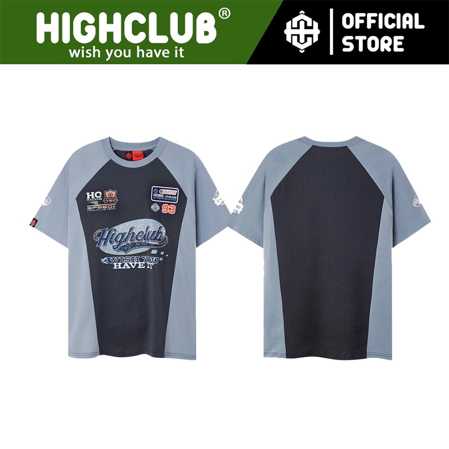 Áo Thun HIGH-RACE Tay Lỡ Unisex Nam/Nữ Xám/Xanh Cổ Tròn - HIGHCLUB Brand Chính Hãng