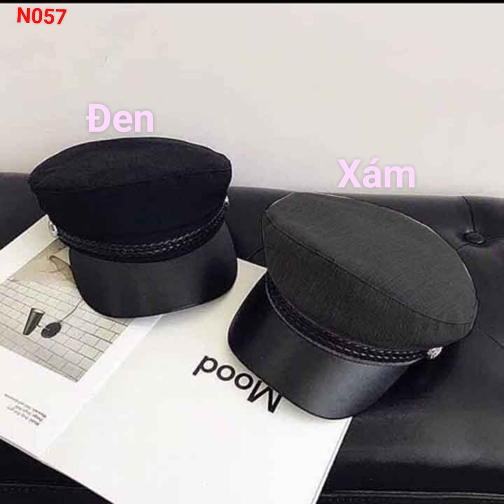 Nón nữ ⚡️ HÀNG 2 LỚP ⚡️ mũ nồi mỏ da kaki nỉ dày phối dây thừng thời trang nam giá rẻ màu đen