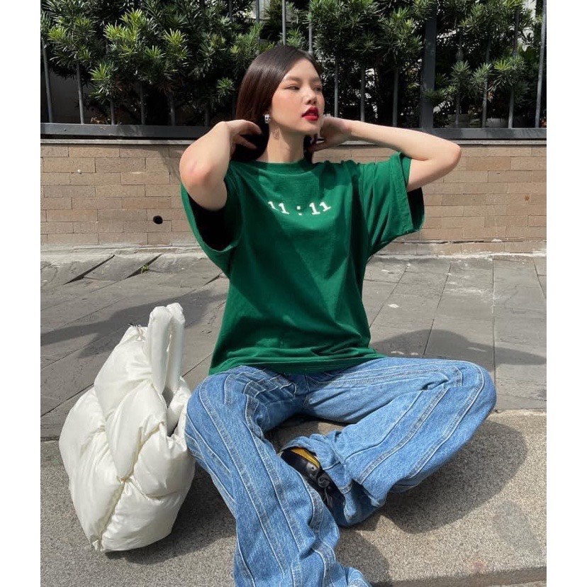 Áo Thun Xanh Lá Unisex Nam Nữ 11 giờ 11 phút fom rộng