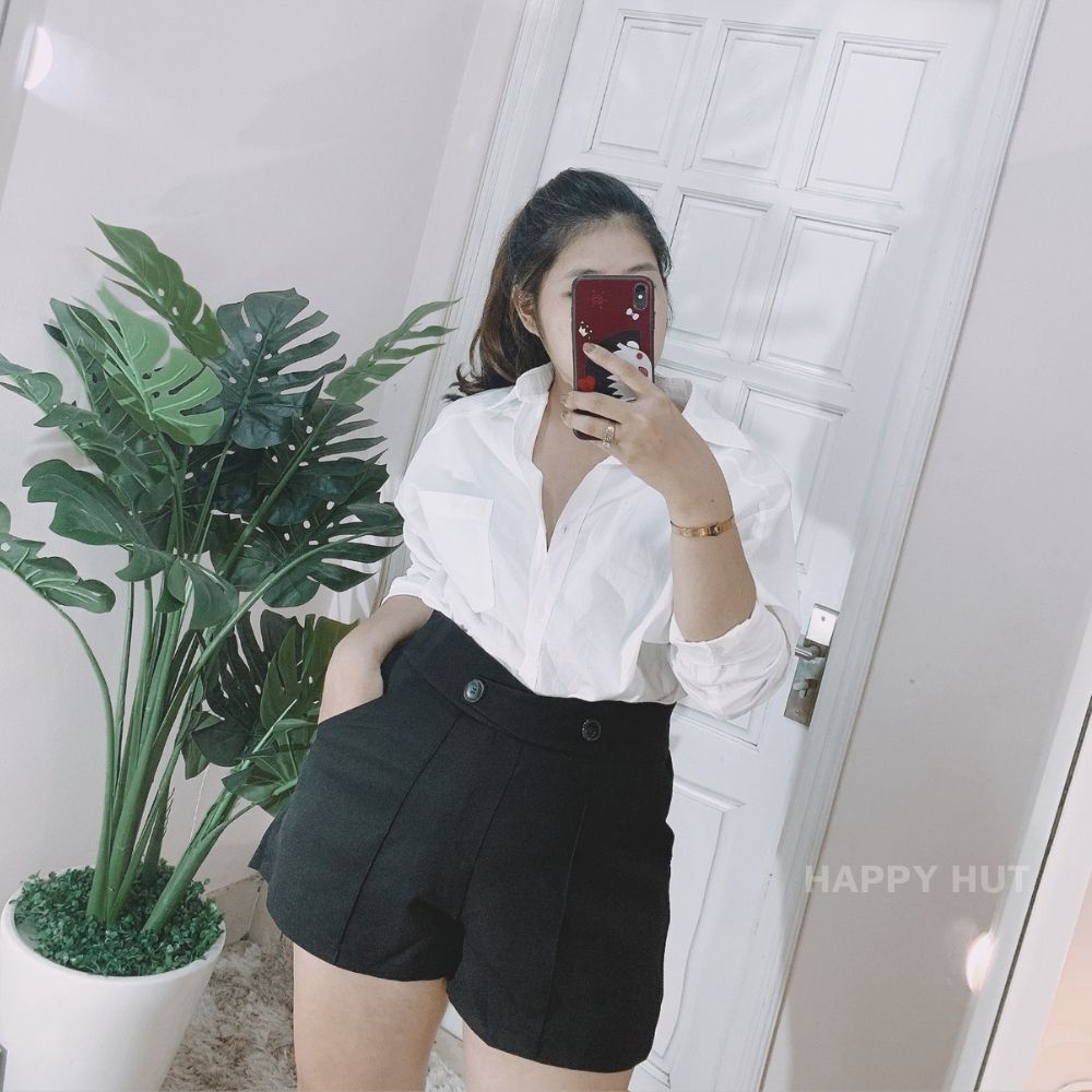 Quần short nữ bigsize ống rộng màu đen mặc ở nhà đi chơi phong cách trẻ trung cá tính có size (58-95kg) HAPPY HUT Q02 | BigBuy360 - bigbuy360.vn