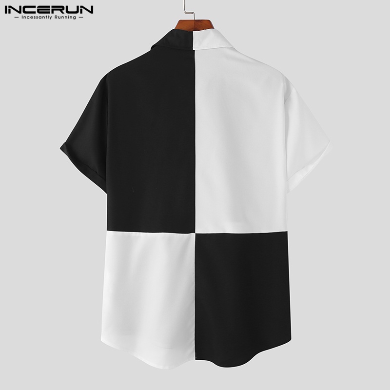 Áo sơ mi INCERUN ngắn tay phối túi thời trang đơn giản cho nam