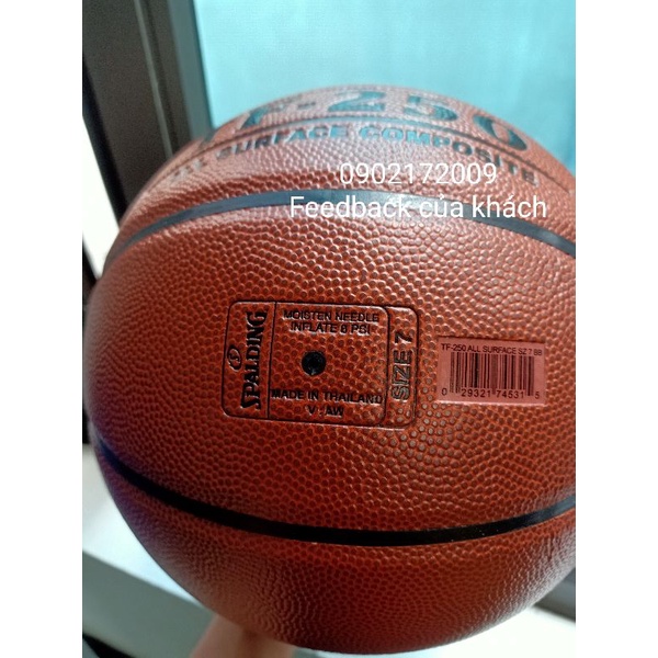 Bóng rổ Da Spalding TF 250 All Surface- Indoor/Outdoor- size 6,7 + Kim bơm bóng và túi lưới đựng bóng