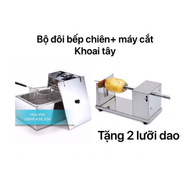 Bếp chiên nhúng điện + máy cắt khoai tây lốc xoáy( kèm 2 lưỡi dao) [Hà Nội]