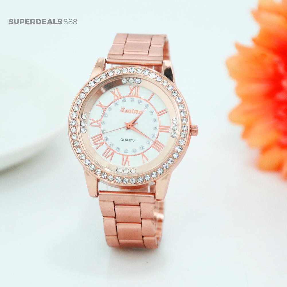 Đồng Hồ Analog Máy Quartz Nữ Đính Hột Xoàn Dây Thép Không Gỉ Thời Trang