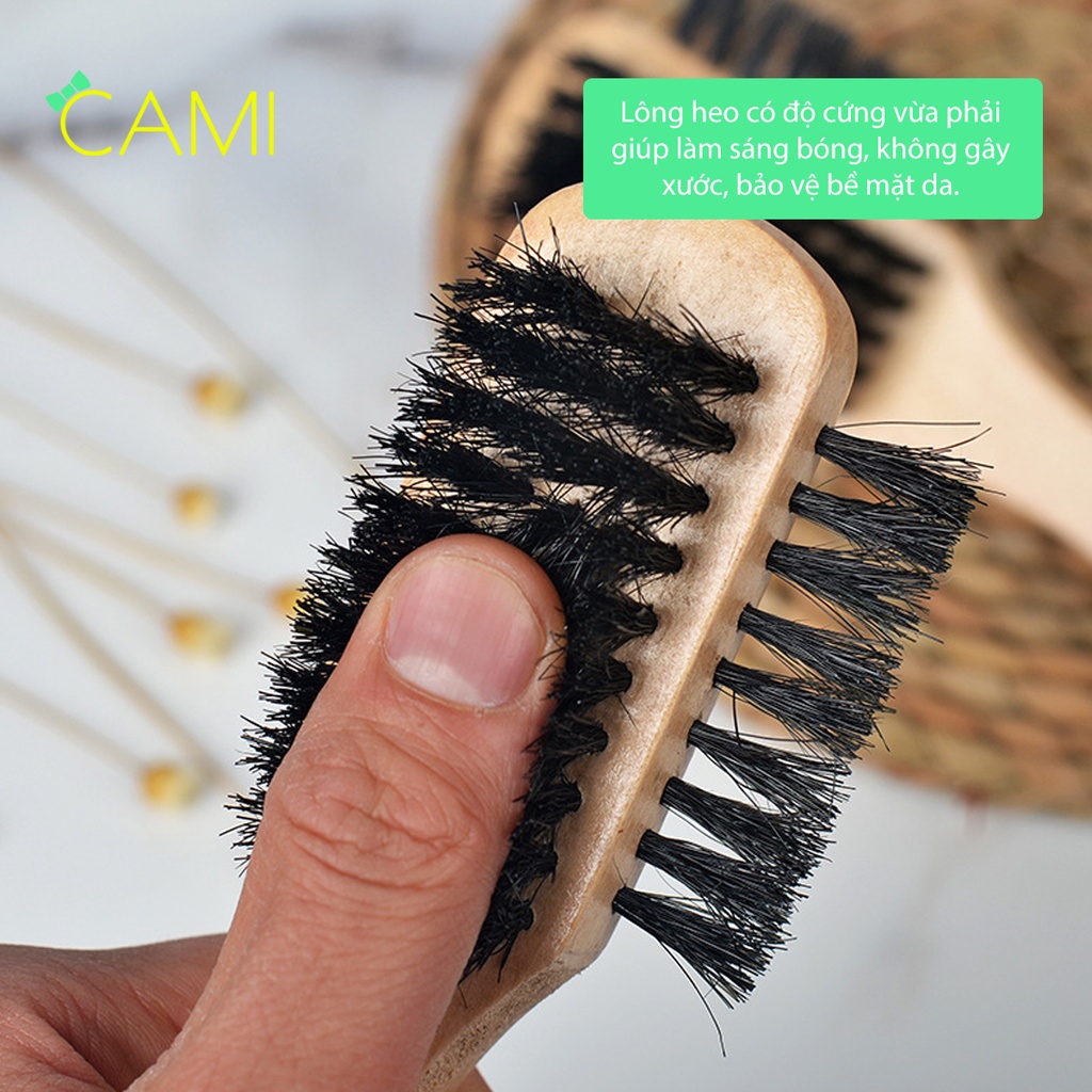 Bàn chải lông heo 3 mặt cán gỗ, vệ sinh các kẽ nhỏ giày, ghế sofa, túi da - Cami - CMPK253