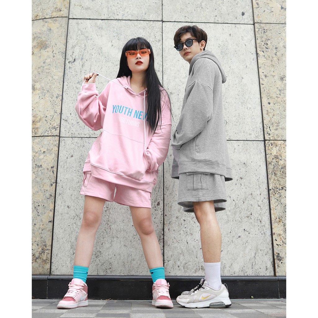 Áo Hoodie Youth Never Returns - Phía Trước Thêu Chữ Tỉ Mỉ - Chất Vải Nỉ Da Cá - Form Oversized Rộng Thoải Mái - Màu Xám