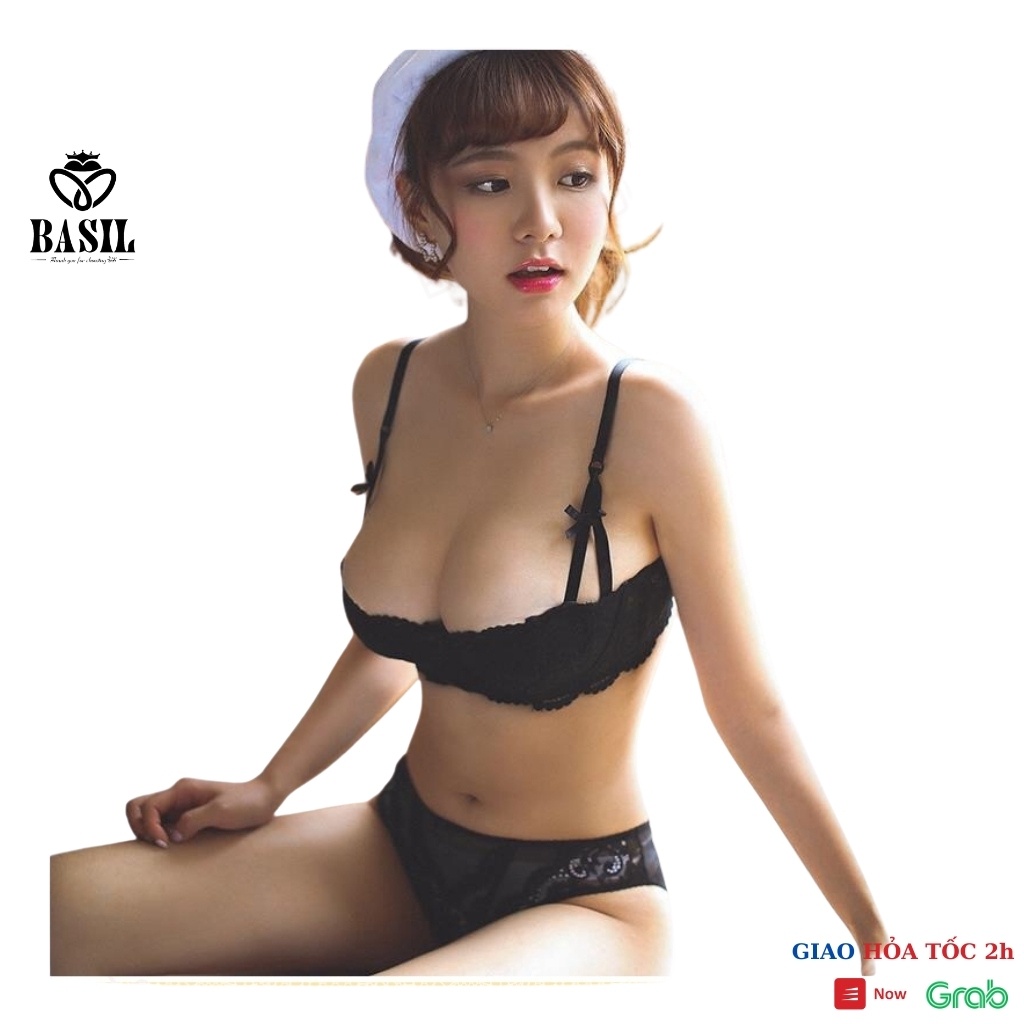 Bộ đồ lót QB11 nữ 1/2 cup có gọng mút vừa nâng ngực tự nhiên phối ren Basil