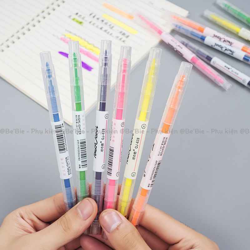 Set túi 6 bút dạ màu neon học sinh BeBie - BP254