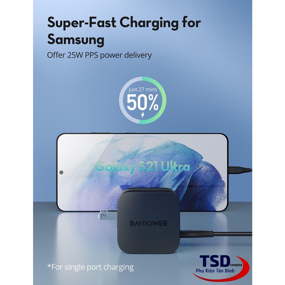 Củ Sạc Nhanh Ravpower 40W 2 Cổng USB-C, Sạc Nhanh 20w / 30w PD - QC