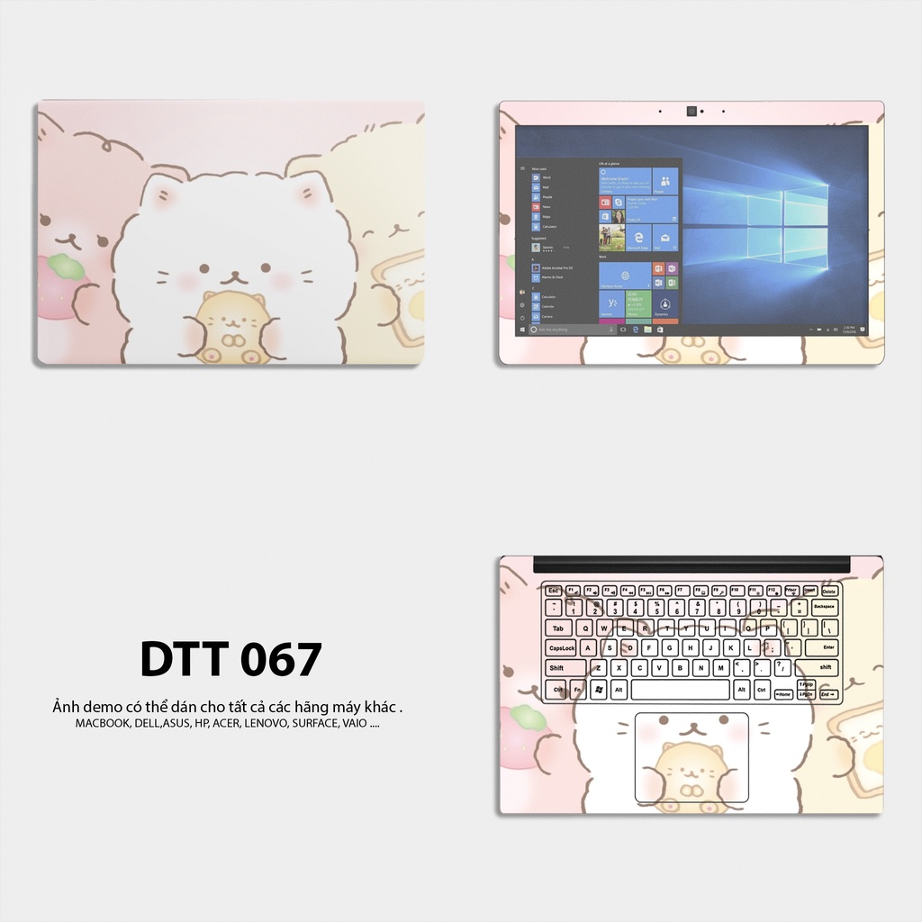 Bộ skin dán laptop mẫu Mèo Cute - Decal Dán có cho Dell, Hp, Asus, Lenovo, Acer, MSI, Surface,Vaio, Macbook