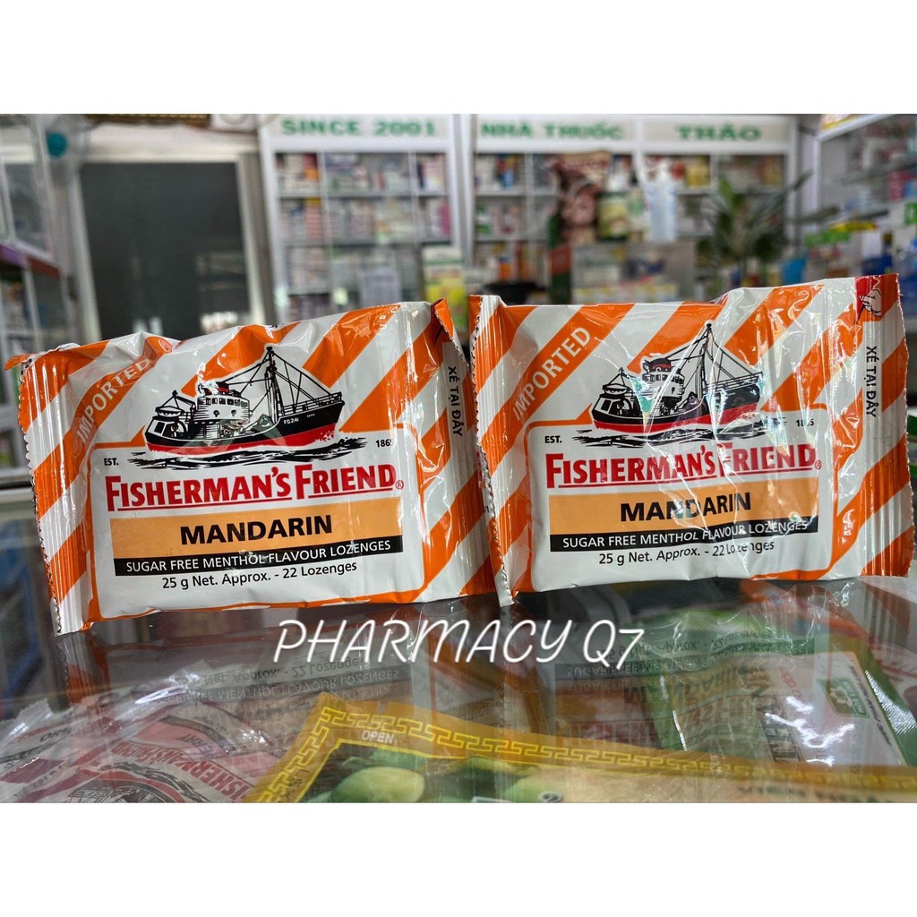 KẸO NGẬM CON TÀU CAM KẸO CAY CON TÀU 25GAM MANDARIN không đường Fisherman's Friend vị quýt và bạc hà