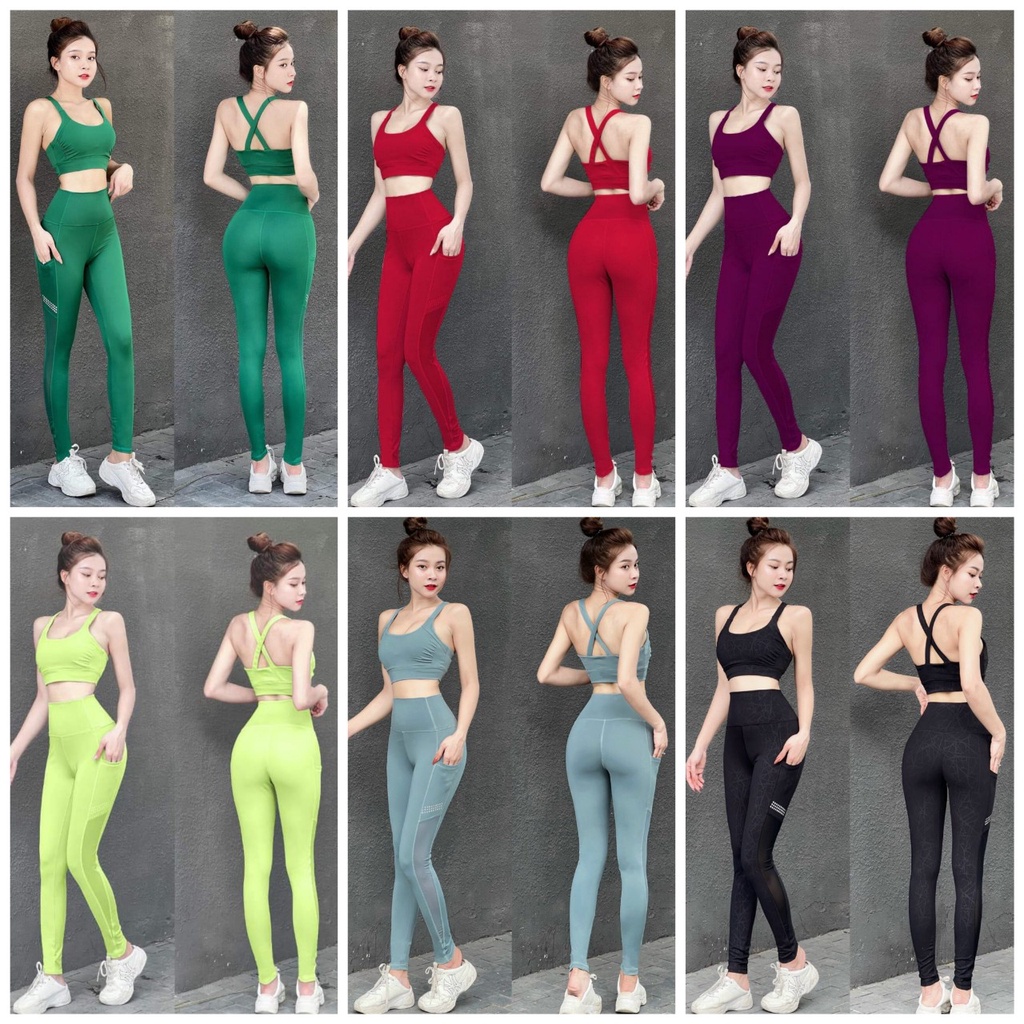 [Size MLXL) Set Dún Quần Phối Lưới Ôm Người Tôn Dáng 052 - Yoga An Viên
