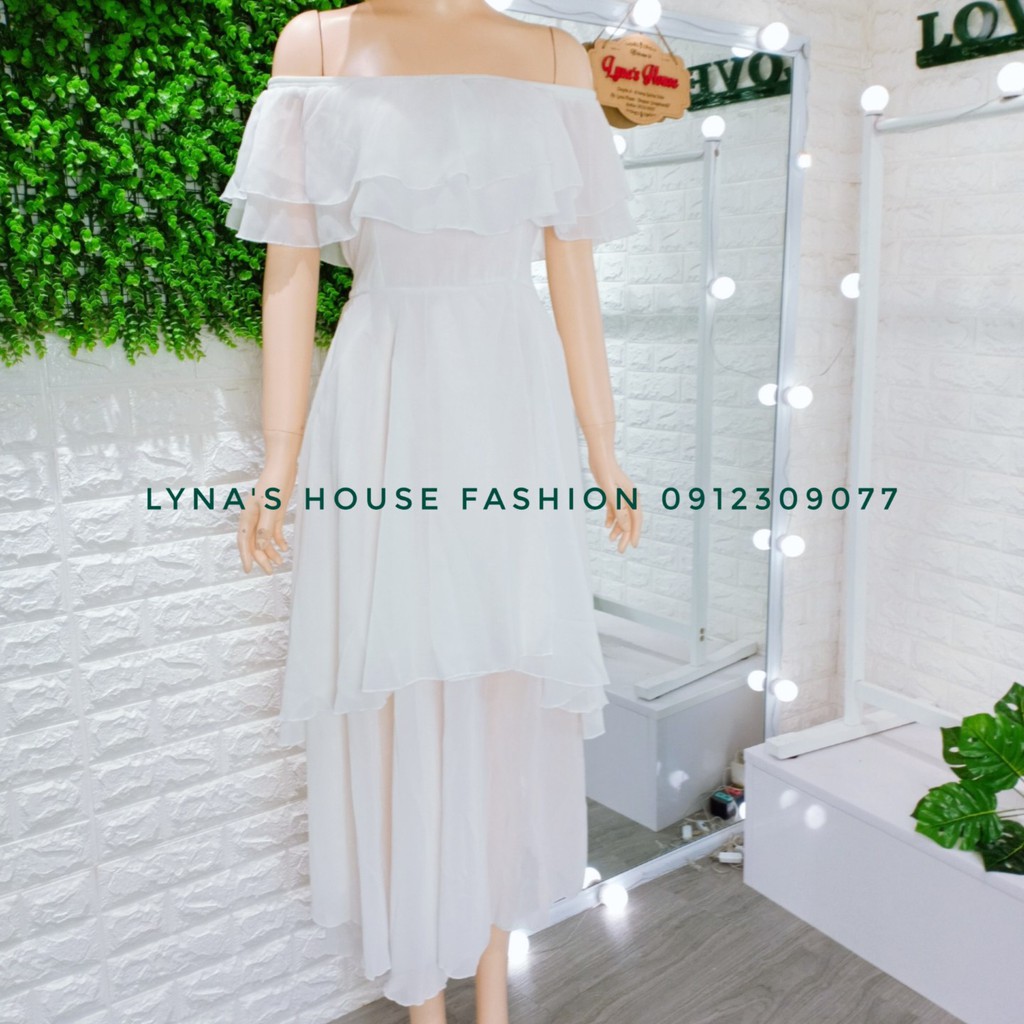 Đầm Maxi Trắng 🌸 FREESHIP 🌸 Váy Cưới Trắng Dự Tiệc Đi Biển Kiểu Trễ Vai Chất Voan Mịn Đẹp LH86