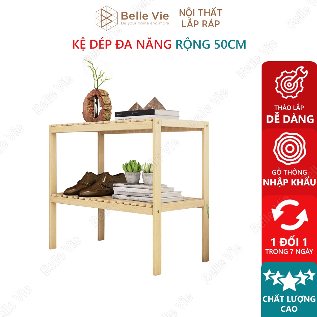 Kệ Để Giày Gỗ 2 Tầng, Kệ Để Đồ Trang Trí Decor Đơn Giản Tiện Lợi Dài 50cm