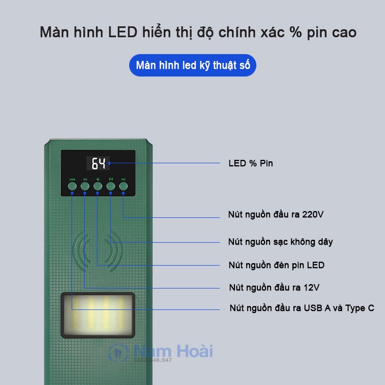 Trạm sạc dự phòng H8 40.000mAh / AC300W / sạc nhanh QC,PD,VOOC 3.0 cổng điện 220V/300W, 12V/10A tích hợp đèn pin