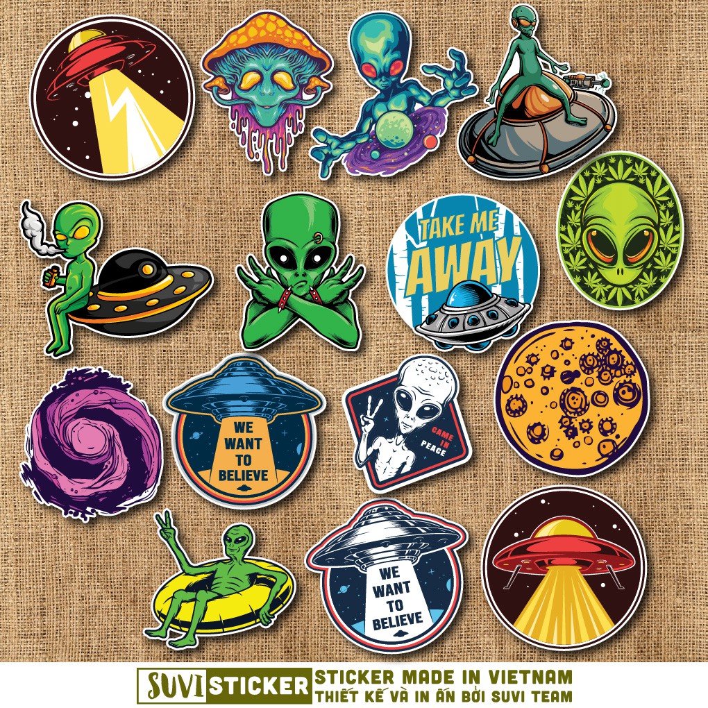 50 Sticker Alien chống nước sticker dán mũ bảo hiểm, laptop, điện thoại, đàn guitar, vali. MSP: NS02