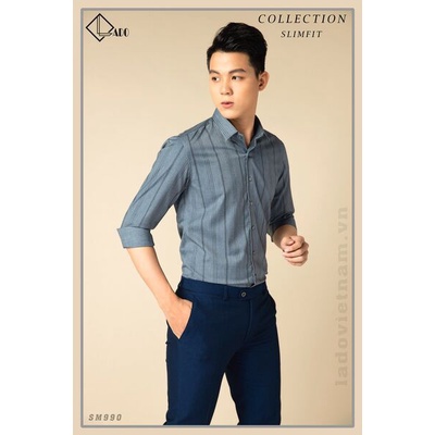 Áo sơ mi bamboo hoạ tiết kẻ sọc dài tay co giãn nhẹ LADO 990