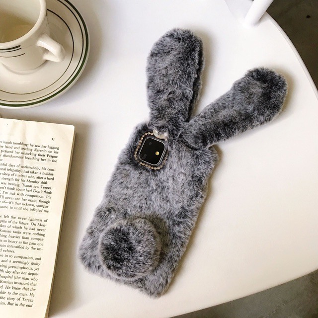 Ốp điện thoại phối lông hình tai thỏ cho iPhone 7 plus 8 plus X XS XR XSmax 11 Pro max