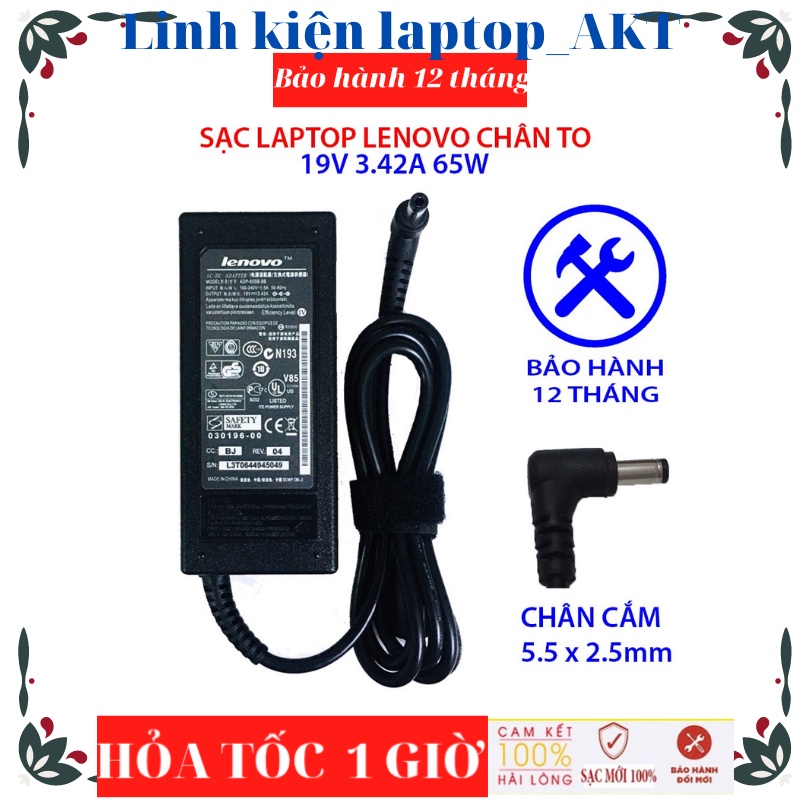Sạc Lenovo 19V-3.42A-65w-ZIN chân  Lenovo U410 G460 G470 G480 G450 G550E IDEAPAD S10E G530 G550 G555 G560