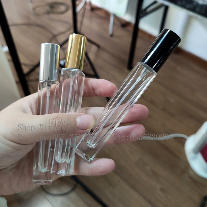 Chai Chiết Nước Hoa Dạng Xịt 10ml / 5ml Trụ Vuông, chai cao, thủy tinh dày đẹp