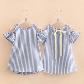 Váy sọc kiểu trễ vai cho bé gái váy tiểu thư