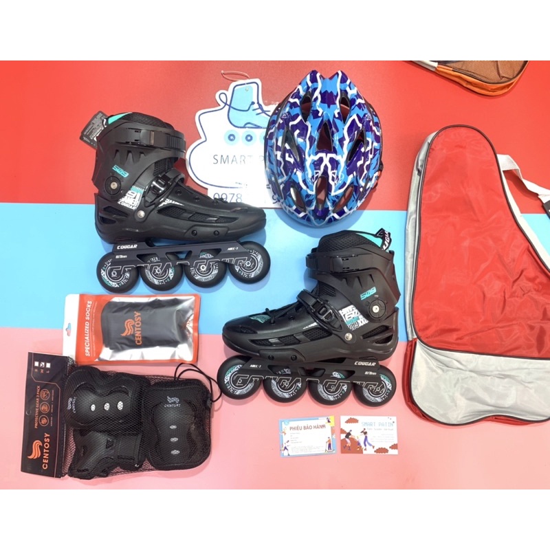 Giày patin Cougar B509 màu đen cao cấp, chạy đường, thi đấu