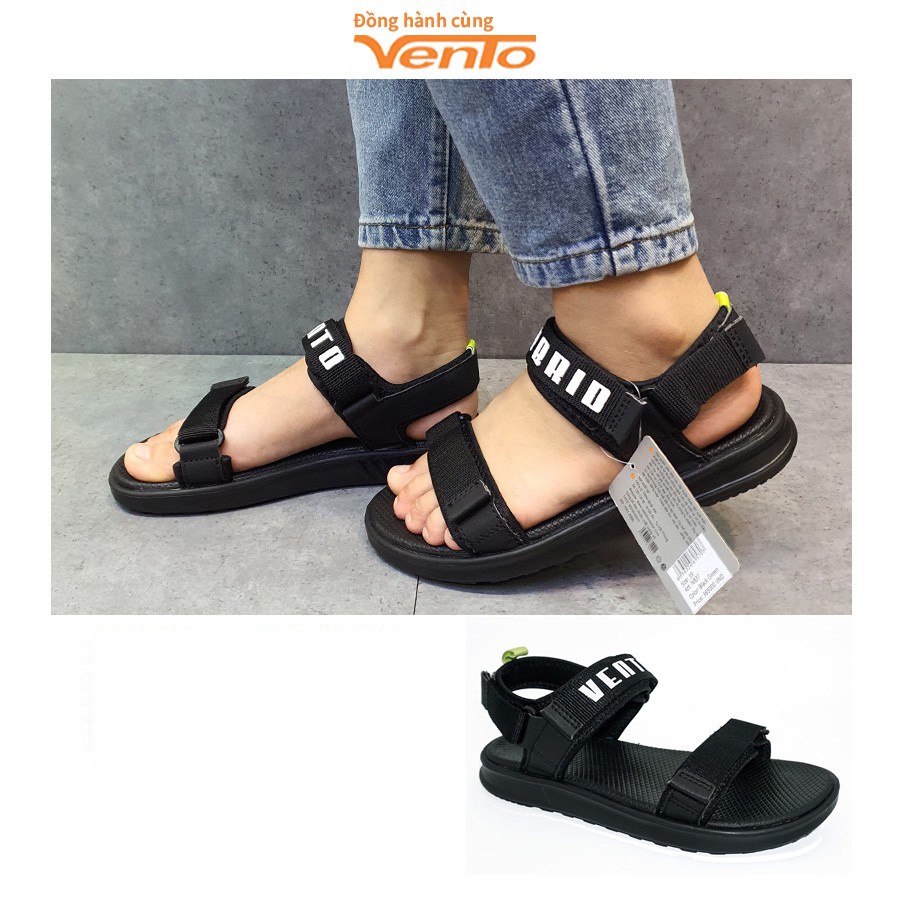 Sandal Vento chính hãng nam nữ SD-NB37 màu đen, Dép quai hậu đế bằng 2 quai dán đi học đi làm